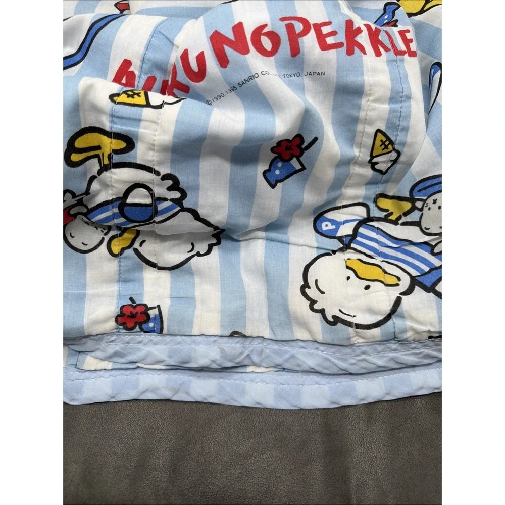 Vintage 1995 Sanrio Ahiru no Pekkle Blue Striped Handmade Quilt Blanket
